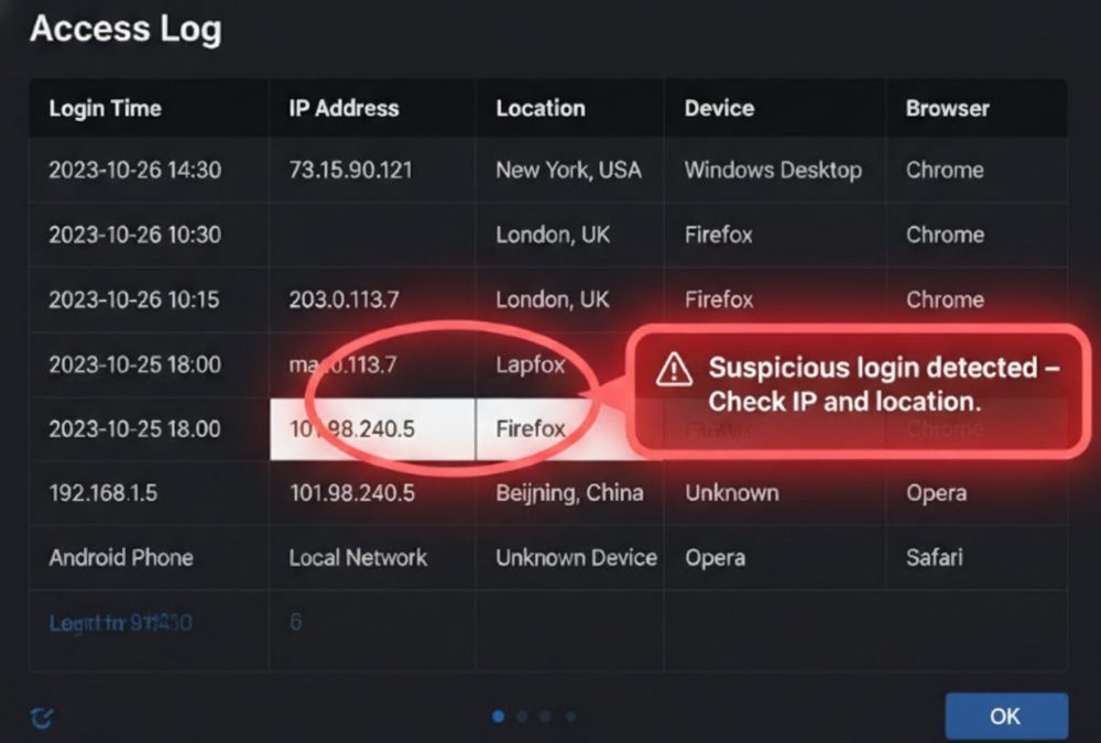 로그인 기록 페이지 예시